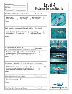 a swimming lesson sheet with instructions on how to use it