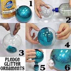 the instructions for how to make an ornament with blue and white glitters