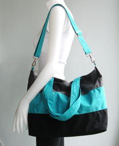 Sale  WaterResistant Tote  Gym bag Shoulder bag by tippythai, $36.00 Rectangular Weekender Bag With Adjustable Strap For School, Blue Reversible Travel Bag, Reversible Blue Travel Bag, Reversible Rectangular Canvas Travel Bag, Trendy Rectangular Bag For Trips, Trendy Rectangular Bags For Trips, Trendy Rectangular Travel Bag, Trendy Black Bag For Trip, Trendy Black Bags For Trip