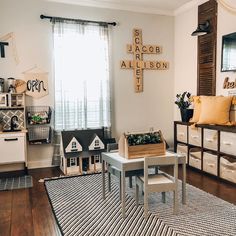 a living room filled with furniture and decor on top of a hard wood floored floor