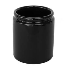 a black plastic jar is shown on a white background, with the lid slightly open