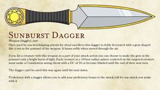 an image of a sunburst dagger with information about the blade and its meaning