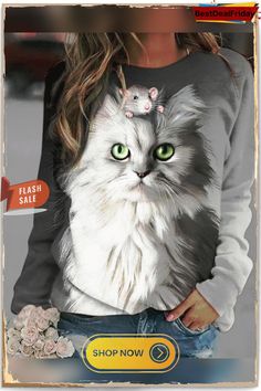 Cute Cat Digital Printed Sweatshirt Gatto Carino, Printed Hoodies Sweatshirts, Cartoon Sweatshirts, Fashion Y2k, Mouse Print, Cat Hoodie, Hoodie Women, Sweatshirts Online, Christmas Hoodies