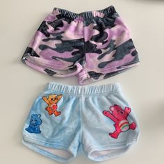 2 Pair Iscream Brand Fuzzy Shorts, Purple Camo And Care Bears Size Large (14). Perfect For Summer Camp Packing. My Daughter Wore The Purple About 3-5 Times. The Care Bears Never Worn. Perfect Condition. Both Size 14. Summer Camp Packing, Camp Packing, Fuzzy Shorts, God Daughter, The Care Bears, Purple Camo, The Wiggles, Bear Design, Care Bears