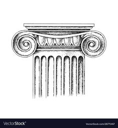 an ancient greek column or capital with two columns in the style of classical architecture, vintage line drawing or engraving