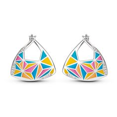 BOGO 40% OFF (Code: H40) Modern Multicolor Earrings With Bold Design, Elegant Triangle Sterling Silver Earrings, Modern Multicolor Sterling Silver Jewelry, Modern Multicolor Sterling Silver Earrings, Multicolor Fusion Sterling Silver Earrings, Multicolor Sterling Silver Fusion Earrings, Geometric Sterling Silver Jewelry, Modern Enamel Jewelry With Matching Earrings, Silver Earrings Online