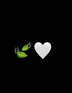 two green leaves and a white heart on a black background