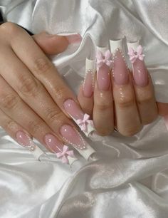 White French Nails, Coquette Nails, Bows Coquette, Muscular Dystrophy, Tapered Square Nails, Blush Nails