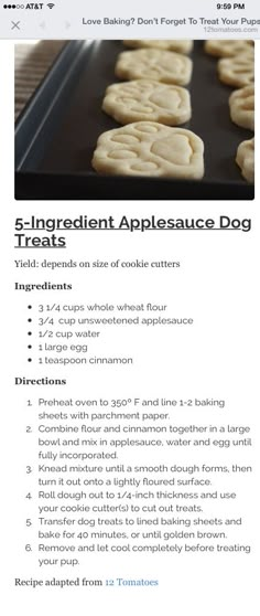 the recipe for dog treats is shown in this screenshot