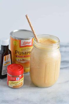 the ingredients to make pumpkin pie are shown in mason jars