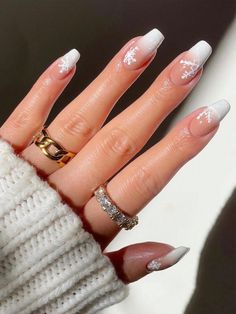 Multicolor  Collar   Animal,Galaxy,Geometric Color Nails Embellished   Beauty Tools Snow Nails, Winter Nails Acrylic, Christmas Gel Nails, Snowflake Nails, Xmas Nails, Christmas Nail Designs, Nail Polishes, Ombre Nails, Holiday Nails