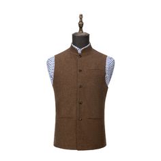 20% Wool / 80% Polyester. Herringbone. Stand collar. 2 Real Bound pocket. 1 Real Welt pocket. Single Breasted 5 Buttons. Back metal elastic adjustment buckle. Full lined. Machine wash / Hand wash. Color or size customization please note in the order Tweed Vest, Waistcoat Men, Mens Suit Vest, Men's Suit, 3 Piece Suits, Suit Vest, Custom Tailoring, Body Size, Welt Pocket