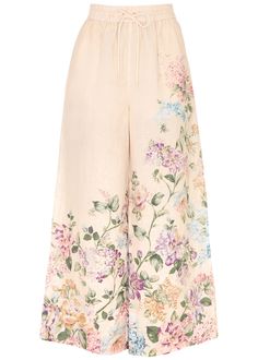 Spring Floral Print Beige Pants, Beige Floral Print Pants For Spring, Spring Beige Floral Print Pants, Floral Print Summer Pants For Daywear, Summer Floral Print Pants For Daywear, Relax Pants, Watercolor Floral Print, Printed Trousers, Linen Trousers