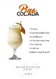 a menu for a drink called pina colada