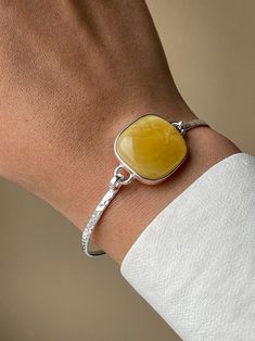 Amber bracelet - Sterling silver - Bangle collection bracelet - Size 6 – StrelnikJewels Amber Bracelet, Linking Rings, Amber Stone, Silver Bangle Bracelets, Amber Jewelry, Sterling Silver Bangles, Hook Clasp, Silver Bangles, Matte Gold