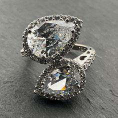 Vintage Cubic Zirconia Sterling Silver Teardrop Wrap Statement Ring, UK Size K, US Size 5 1/4, EU Size 49 1/2, Stamped 925 DQCZ Diamond Quality Cubic Zirconia, Front Max Width 21mm, Weight 6.77 Grams, Lovely Condition Teardrop Cubic Zirconia Diamond Ring For Anniversary, Dazzling Silver Teardrop Diamond Ring, Silver Teardrop Ring With Diamond Accents, Teardrop Diamond Cut Ring, Diamond White Teardrop Ring With Vvs Clarity, Vvs Clarity Teardrop Cubic Zirconia Ring, Teardrop Cubic Zirconia Ring With Diamond Accents, Dazzling Teardrop Rings With Diamond Accents, Teardrop Cubic Zirconia Diamond Ring In Diamond White