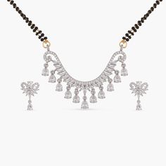 Layina Delicate CZ Black Beads Necklace Set Black Beads Necklace, Buy Jewellery Online, Choker Pendant, Traditional Earrings, Indian Jewellery Design, Length Necklace, Black Bead Necklace, Kundan Earrings, Kids Necklace