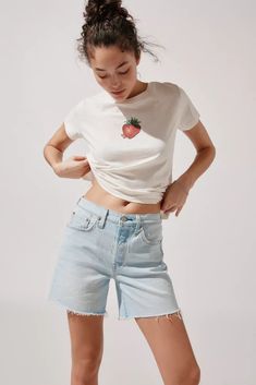 Levi's® Ribcage Bermuda Denim Short | Urban Outfitters Levi's Ribcage, Levis Ribcage, Levis Denim Shorts, Classic American Style, Blue Fits, Levis Denim, Denim Short, Rib Cage, Slim Waist