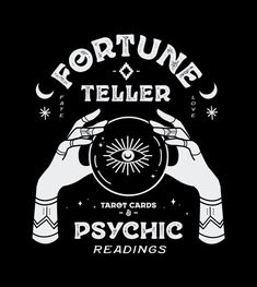 the fortune teller tarot cards psychic reading logo is shown in white on a black background