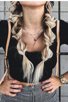 Braid Outfit, Braided Hairstyles For Women, Unique Braided Hairstyles, Braided Pigtails, Bubble Braid, Braided Hairstyle, Hairstyles Braided, Pigtail Braids, Pigtail Hairstyles