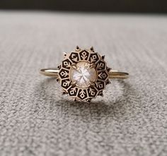 This Stunning Antique Ornate Ring features a 14K Antiqued Yellow or White Gold Filigree Setting. Set with a .50 Carat White Natural Sapphire. Makes a great Gemstone Engagement Ring, Wedding Band or Alternative or right hand ring. Ornate Ring, Isaiah 54, Antique Diamond Engagement Rings, Engagement Ring Art Deco, Antique Filigree, Filigree Engagement Ring, Edwardian Art, Edwardian Jewelry, Ringe Gold