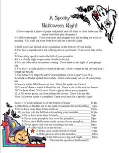 Halloween Blind Drawing Game, Blind Drawing Game Ideas, Online Halloween Games, The Ghosts Dinner Activities, Thanksgiving Drawing Game, Free Halloween Games Printables, Halloween Games Printable, Blindfold Drawing Game, Fall Party Game Ideas