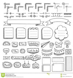 a set of hand drawn doodles with different things to write on them, including paper and