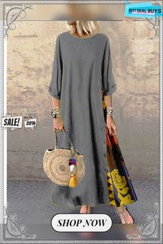 Women's Swing Dress Maxi Long Dress - 3/4 Length Sleeve Print Spring & Summer Hot Casual Holiday Vacation Dresses Loose Red Yellow Wine Army Green Navy Blue Gray L Maxi Long Dress, Summer Hot, Holiday Vacation, Dresses By Length, Vacation Dresses, Dress Maxi, Printed Sleeves, Long Maxi Dress, Swing Dress