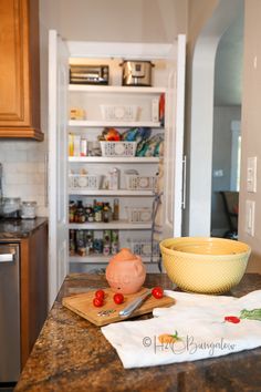 the kitchen counter is clean and ready to be used for cooking or as an appliance