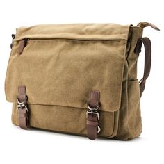 * Spacious design  * Durable canvas and leather  * Adjustable shoulder strap Practical Bag, Caramel Brown, Messenger Bag Men, Mens Leather Bag, Naha, Brown Canvas, Leather Messenger, Leather Buckle