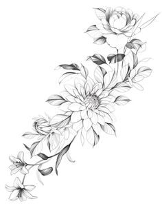 a black and white drawing of flowers