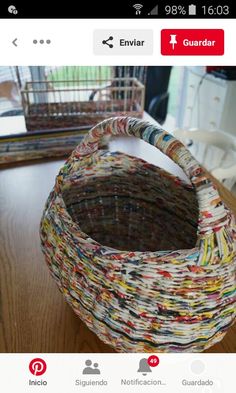 a basket sitting on top of a wooden table