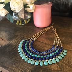 High Quality Bead & Stone Necklace. Boho Style. Stunning Retail Price $89 Elegant Beaded Turquoise Necklace, Elegant Beaded Dangle Turquoise Necklace, Beaded Stone Necklace, Stone Beaded Necklace, Necklace Boho, Stone Necklace, Boho Style, Womens Jewelry Necklace, Boho Fashion