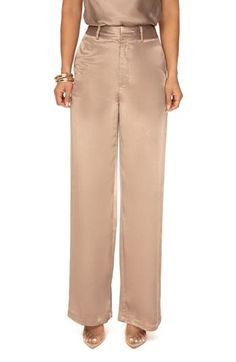 Make a casual-chic statement whether you're on or off the clock with these wide-leg pants made from lustrous satin. Zip fly with hook-and-bar closure Side-seam pockets; back welt pockets Lined 55% rayon, 45% viscose Hand wash, dry flat Imported Satin Wide Leg Pants For Workwear, Sleek Satin Wide Leg Pants, Chic Full-length Satin Bottoms, Chic Satin Wide Leg Full Length Pants, Satin Wide-leg Workwear Pants, Wide-leg Satin Pants For Workwear, Satin Wide-leg Pants For Work, Silk Wide Leg Pants For Spring Night Out, Silk Straight Leg Pants For Night Out