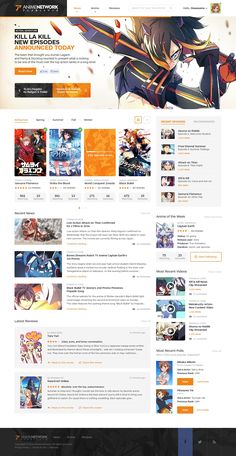 an orange and black web page with anime characters on the front, side by side