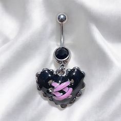 Super cute y2k 2000s silver diamond rhinestone black laced heart belly button piercing ring bar.  Surgical steel  FREE STANDARD UK SHIPPING Gothic Handmade Body Jewelry Gift, Handmade Gothic Body Jewelry Gift, Handmade Gothic Body Jewelry As A Gift, Edgy Adjustable Pink Jewelry, Adjustable Edgy Pink Jewelry, Y2k Party Jewelry, Internally Threaded Metal Belly Rings, Metal Internally Threaded Belly Rings, Gothic Pierced Jewelry For Streetwear