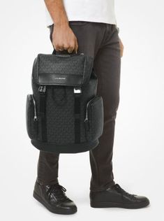 Form meets function in our logo-print Hudson backpack. It boasts two exterior zip pockets to keep your phone and keys within easy reach while the spacious interior easily stows a laptop or gym trainers. Sleek hardware and tonal details render it an elevated on-the-go essential. Travel Backpack With Logo Hardware, Black Travel Backpack With Logo Hardware, Functional Nylon Backpack With Logo, Functional Outdoor Backpack With Logo, Functional Backpack With Logo For Everyday Use, Functional Backpack With Logo, Modern Travel Backpack With Logo, Functional Logo Backpack, Functional Standard Backpack With Logo