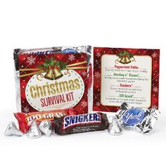 a christmas survival kit with candy, candies and other holiday treats in it's wrapper