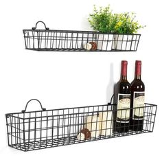 Rustic Wall-Mounted Openwork Metal Mesh Storage Baskets Display Racks, Set of 2 - MyGift Enterprise LLC Produce Baskets, Hanging Wire Basket, Kitchen Furniture Storage, Wire Basket Storage, Mesh Storage, Metal Chicken, Wire Storage, Metal Baskets, Metal Kitchen