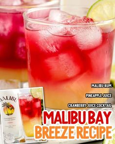 Malibu Bay Breeze Bay Breeze Drink, Bay Breeze Cocktail, Malibu Bay Breeze, Malibu Pineapple, Tart Flavors, Layered Drinks, Malibu Coconut, Cranberry Juice Cocktail, Bay Breeze