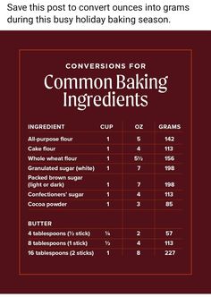 an advertisement for baking ingredients on a red background with the words, conversations for common baking ingredients