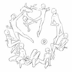 a drawing of people playing with a ball in the middle of their body and legs