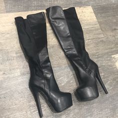 Brand New Black Women High Heel Black/Lycra Boots Brand New Wit Tags Retail Price 54.99 Fitted Platform Boots In Faux Leather, Fitted Synthetic Thigh High Boots, Fitted Thigh-high Synthetic Boots, Chic Fitted Boots For Club, Fitted High Heel Black Boots, Fitted Black High Heel Boots, Black Fitted Thigh-high Boots, Elegant Black Stretch Boots, Chic Stretch Boots For Night Out