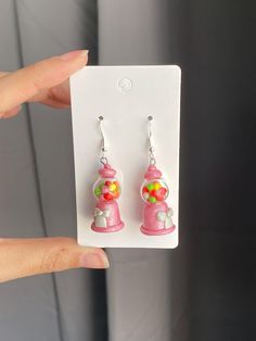 Handmade with polymer clay Novelty Pink Resin Jewelry, Pink Resin Novelty Earrings, Cute Handmade Plastic Earrings, Handmade Plastic Earrings As A Gift, Fun Pink Polymer Clay Earrings, Cute Hand Painted Resin Earrings, Fun Plastic Earrings For Gifts, Fun Resin Earrings For Gifts, Fun Resin Earrings As A Gift