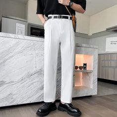 47498648289568|47498648322336|47498648355104|47498648387872 Flat Pant, Pants Brown, Autumn Style, Business Suit, Slim Fit Trousers, Suit Pants, Spring And Autumn, Mens Summer, Season Summer