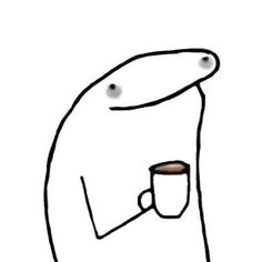 a drawing of a person holding a coffee cup