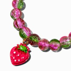 Strawberry Charm Beaded Stretch Bracelet, Casual Beaded Charm Bracelet, Playful Stretch Bracelet As Summer Gift, Casual Stretch Bracelet With Round Beads For Spring, Cute Summer Stretch Bracelet With Round Beads, Trendy Stretch Bracelet For Summer Gift, Casual Stretch Bracelet For Friendship In Spring, Pink Casual Stretch Bracelet For Spring, Casual Green Stretch Bracelet For Summer, Green Casual Stretch Bracelet For Summer