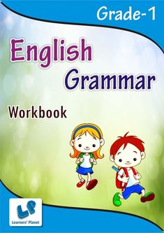 a book cover with an image of two children running and the words english grammar workbook