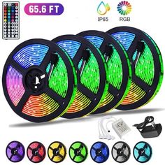 four different colors of led strip lights