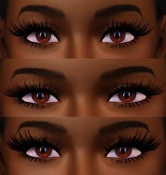 four different views of an eye with long lashes